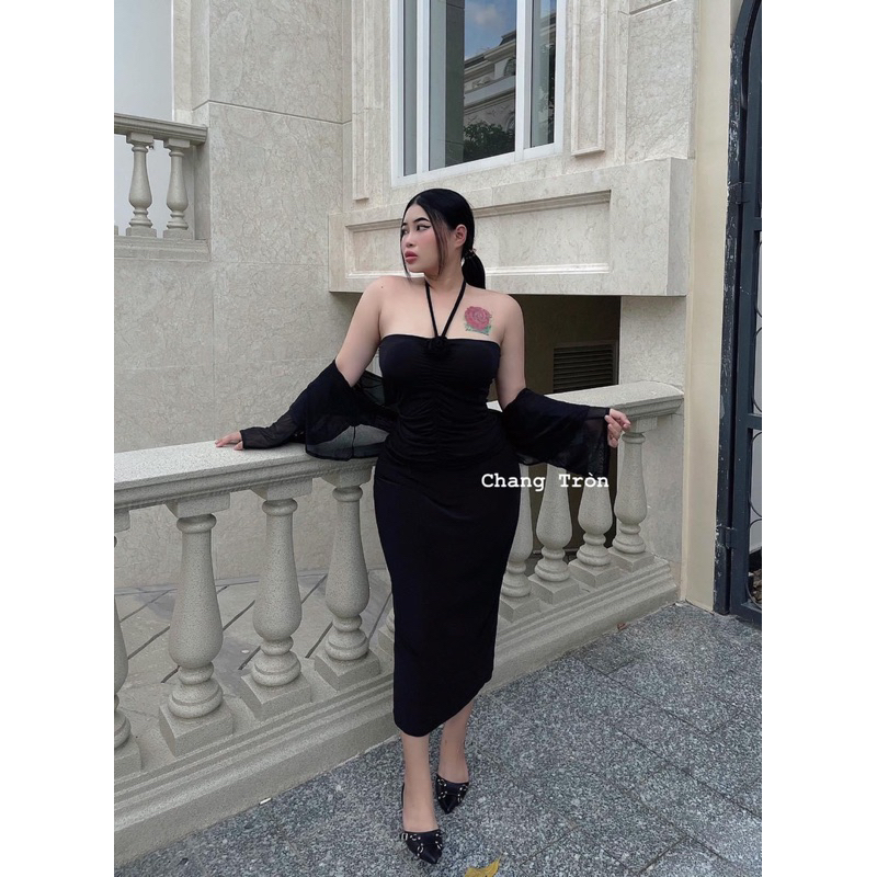 | Chang Tròn | Sét Yếm Đính Hoa Kèm Khoác Lưới - 3 Món Bigsize