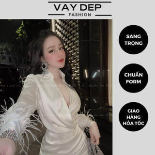 Set áo lông tay đen trắng sexy dự tiệc- thời trang hàng thiết kế cao cấp