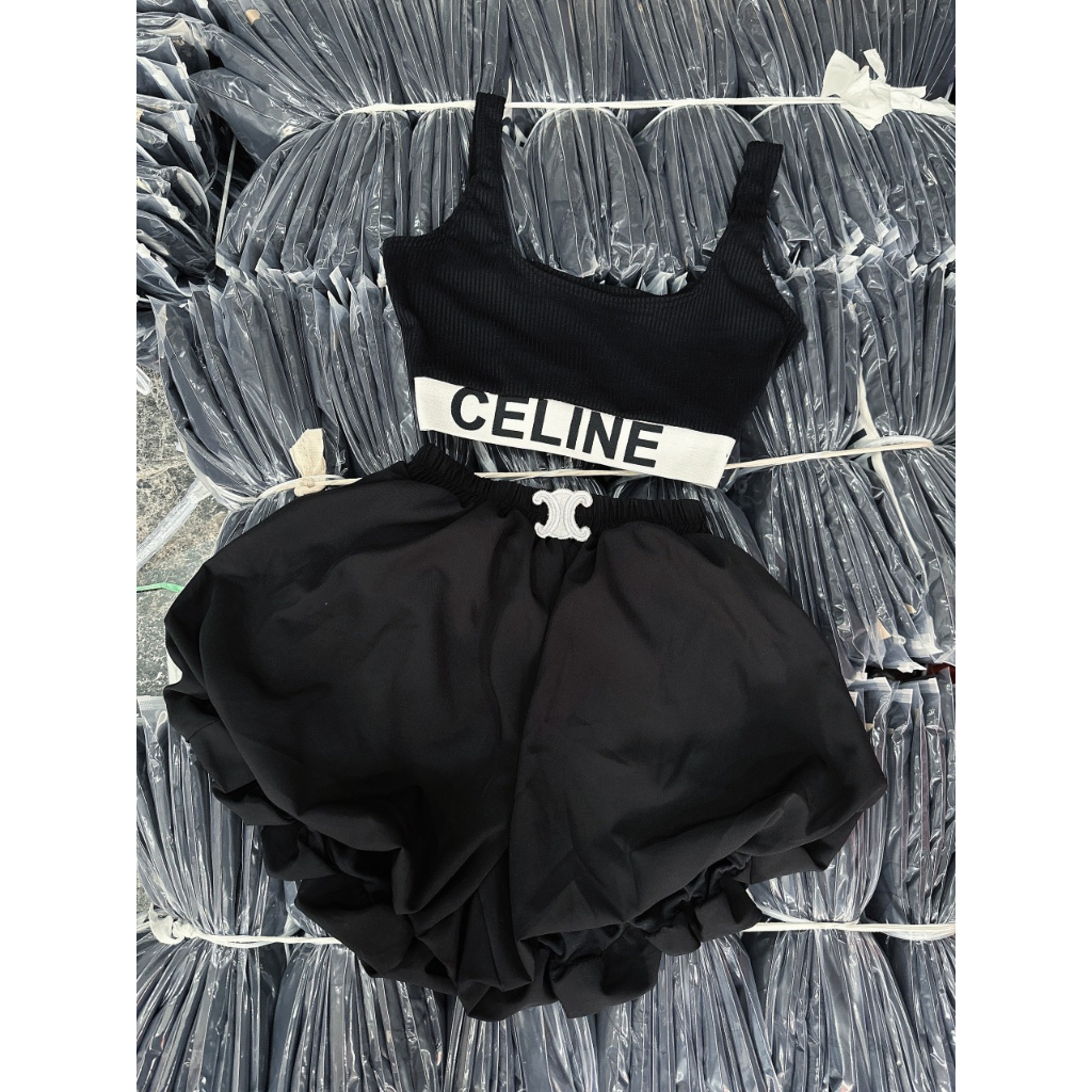 [7.7 Sales Freeship] Set áo thun gân 2 dây ba lỗ mix quần short đùi phồng, bộ đùi hot trend màu đen sexy,cá tính mtb