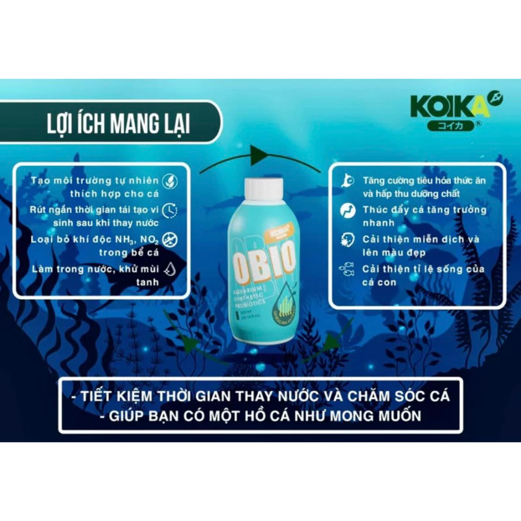 Men vi sinh cao cấp OBIO KOIKA hổ trợ tiêu hoá,làm trong nước cho hồ cá cảnh