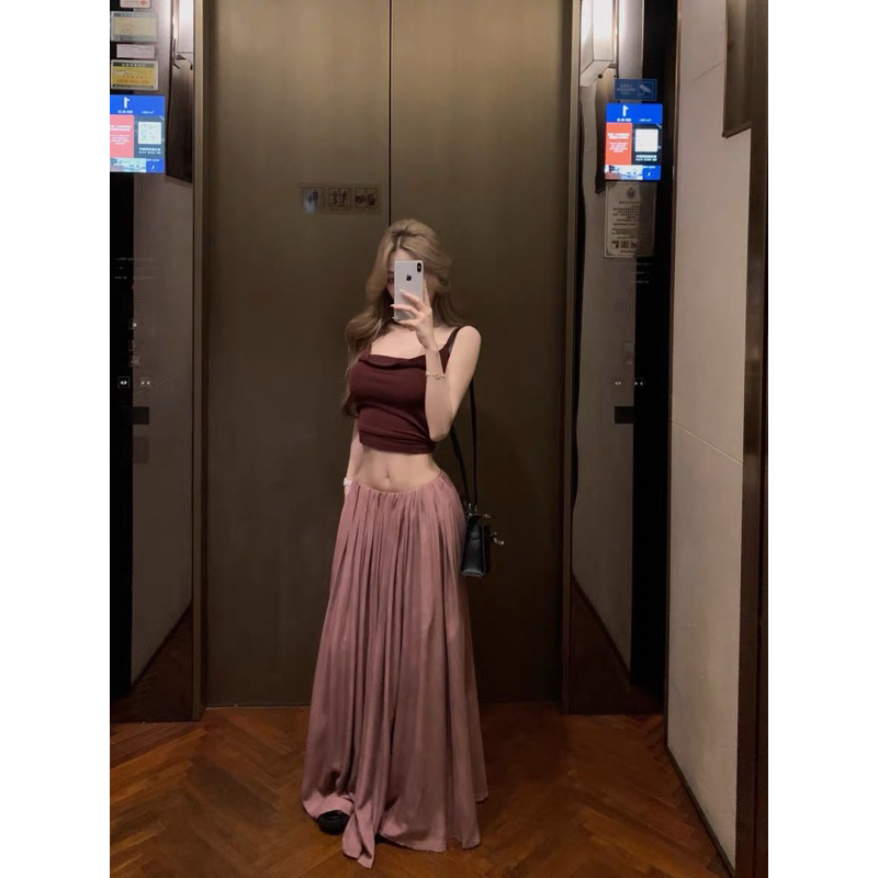 SET ÁO DÂY CỔ TRỄ CHÂN VÁY XẾP LI DÁNG XOÈ ULZZANG