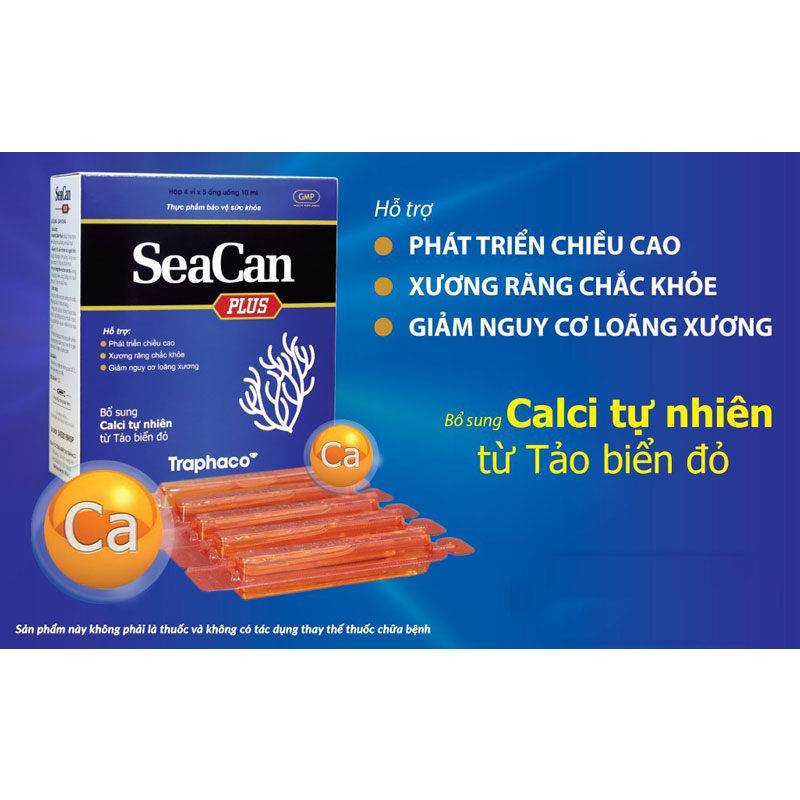 SEACAN PLUS - Bổ Sung Canxi Tự Nhiên Từ Tảo Biển Đỏ - Hộp 20 ống {Chính hãng Traphaco}