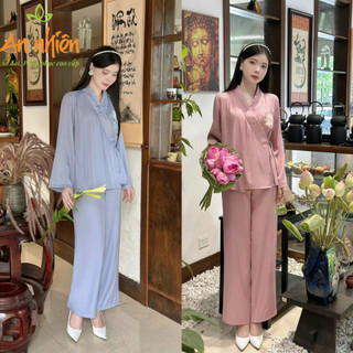 Pháp phục, đồ lam đi chùa nữ chất liệu lụa cao cấp - AN06