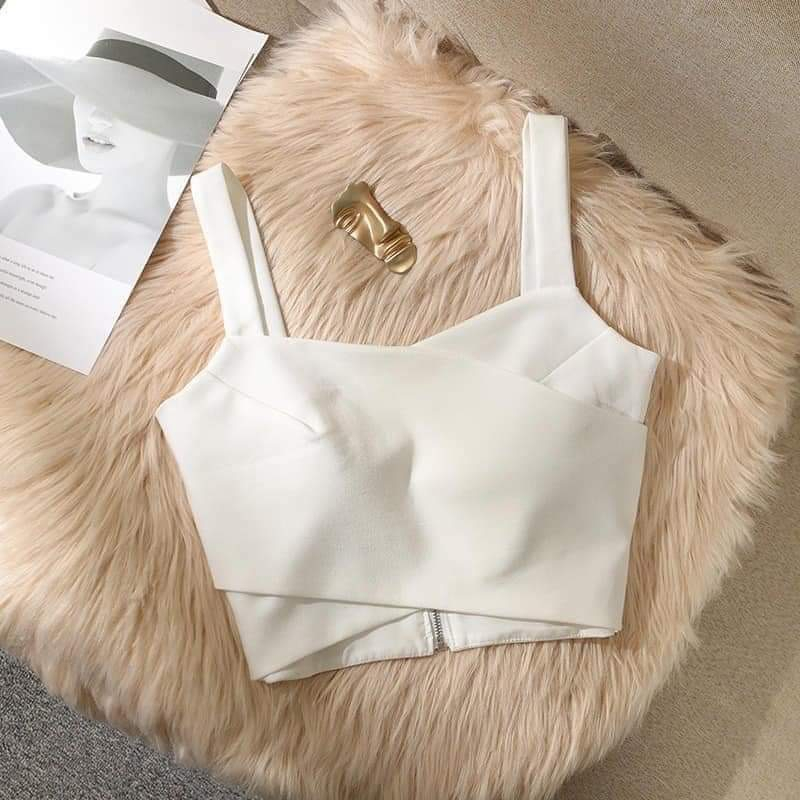 Áo bra trắng đen croptop nữ đẹp - áo 2 dây bản to
