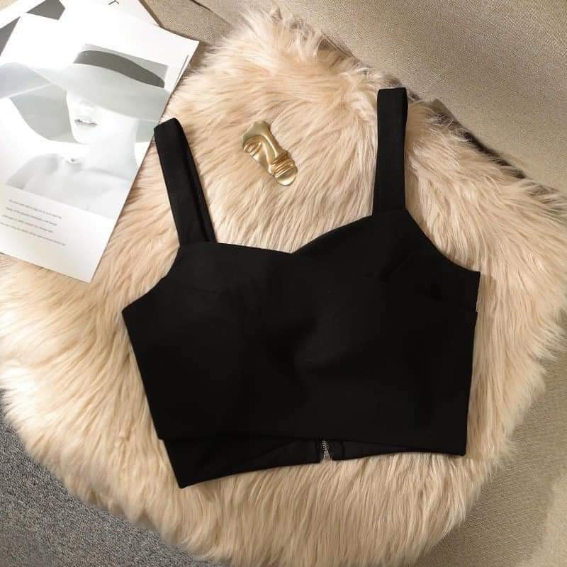 Áo bra trắng đen croptop nữ đẹp - áo 2 dây bản to