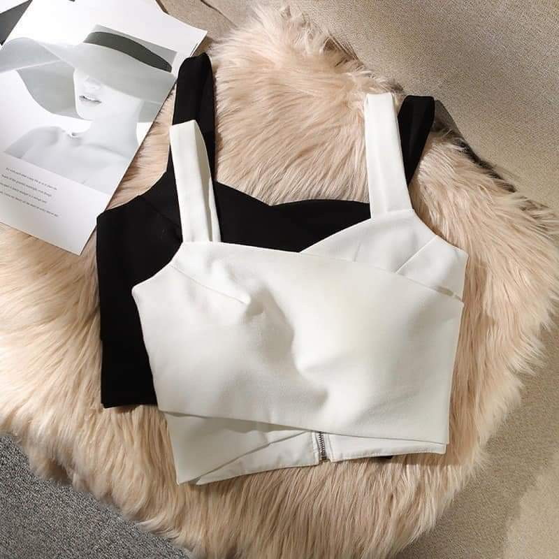 Áo bra trắng đen croptop nữ đẹp - áo 2 dây bản to
