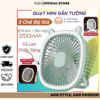 Quạt tích điện treo tường desktop fan quạt tích điện mini để bàn có đèn chiếu sáng, sạc cổng usb, nhựa cao cấp