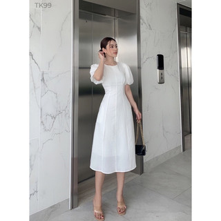 Đầm dự tiệc BoriDress_035 Midi tay bí chất vải linen có lót sang chảnh quyến rũ SONHALO.VN
