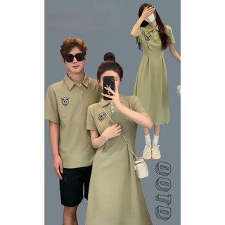 Áo váy đôi logo ngực màu xanh