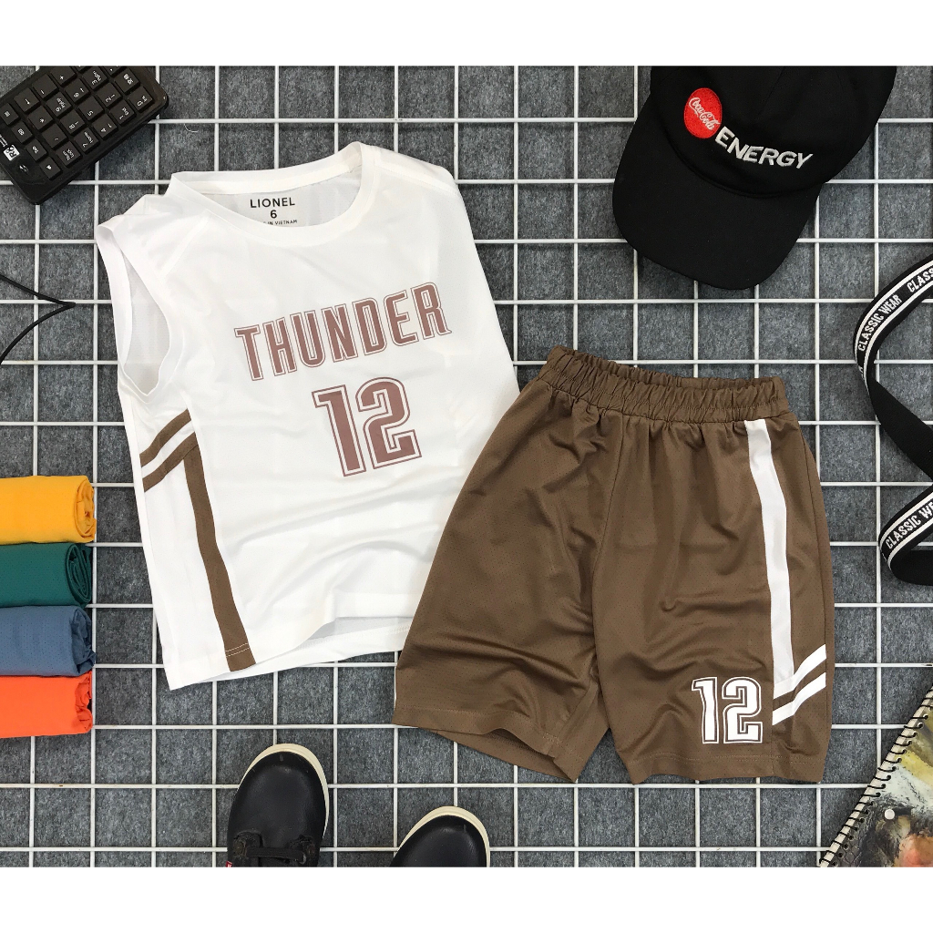 Bộ sát nách thể thao bé trai Nanokids vải thông hơi size bé 20-40kg