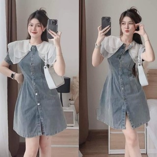 Váy Jean Nữ Ms.8922 Váy Thiết Kế Cổ Sen Tơ Nhiều Tầng, Chiết Eo Dáng Chữ A Chất Bò Mềm