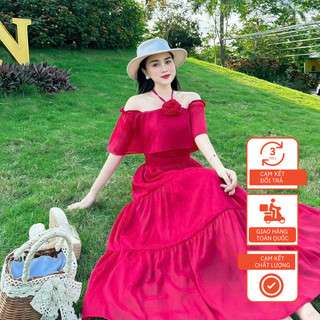 Đầm maxi cổ yếm có mút ngực