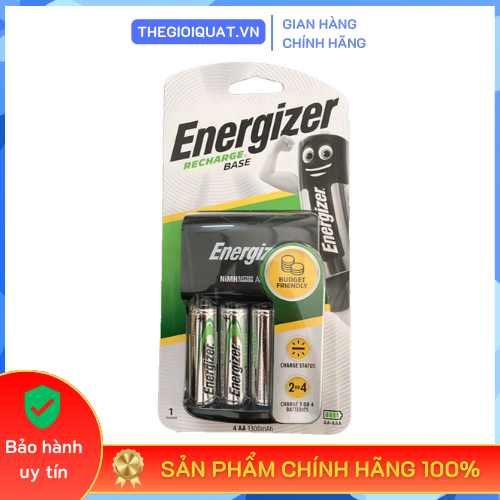 Bộ sạc pin Energizer CHVC4 Recharge Base tặng kèm 4 viên pin sạc AA dung lượng 1300mAh - Hàng chính hãng