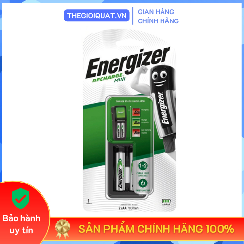 Bộ sạc pin Energizer CH2PC4 Recharge Mini tặng kèm 2 viên pin sạc AAA 700mAh - Hàng chính hãng