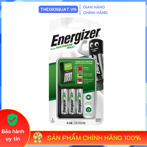 Bộ sạc pin Energizer CHVCM4 Recharge Maxi tặng kèm 4 viên pin sạc AA dung lượng 2000mAh - Hàng chính hãng