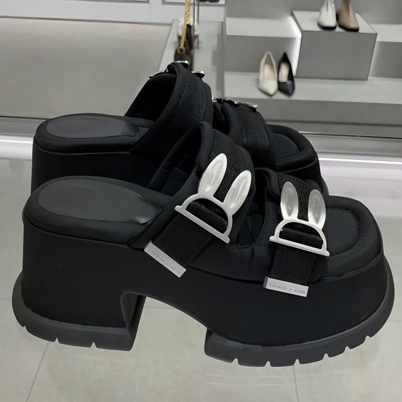 Dép Xỏ Ngón Nữ sandal Đi Chơi Đi Học Đế Bằng Y2k Dây Quai Ngang Đính Đá Thỏ Xinh Xắn Bigsize Đế Bánh Mì 5-7cm [ORDER US]