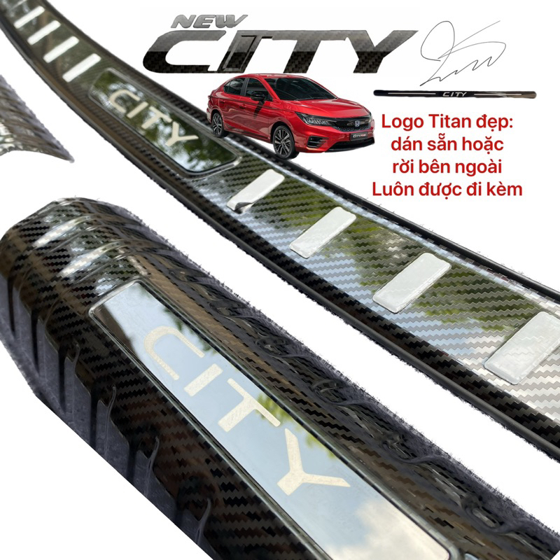 Nẹp bước chân Chống trầy Cốp Honda City 2021-2023 Carbon (Đủ logo đẹp) Phụ kiện Honda 2022 2023