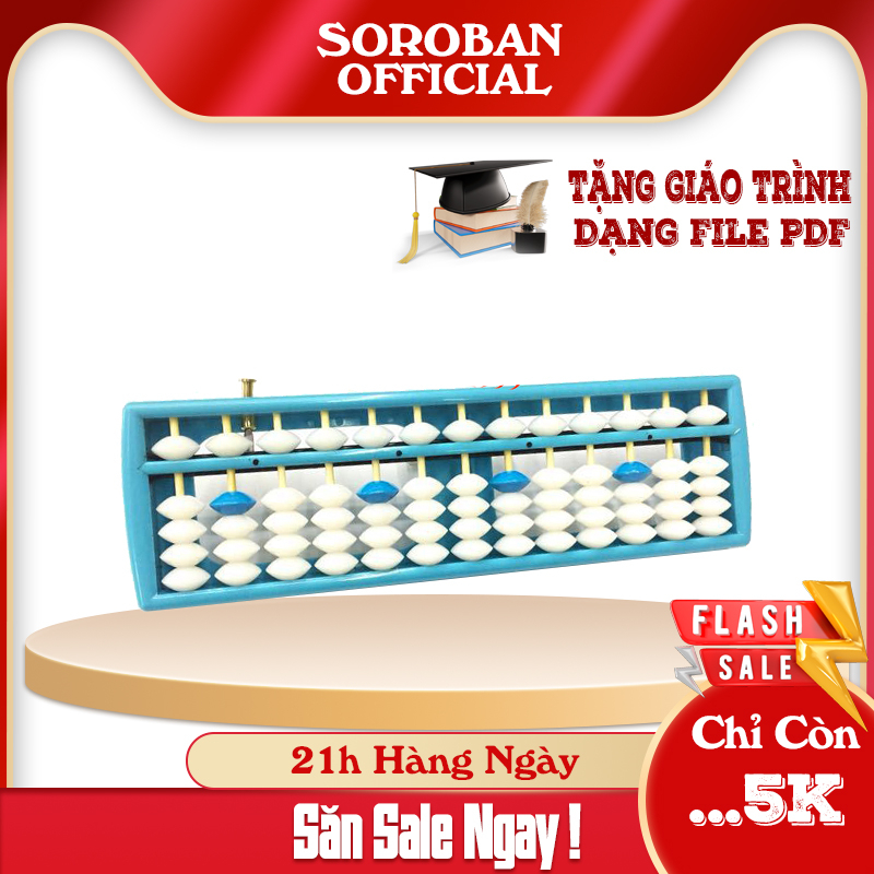 Bàn tính soroban 13 cột có nút bấm reset về 0 - Khung màu xanh dương dùng cho bé học toán soroban thông minh