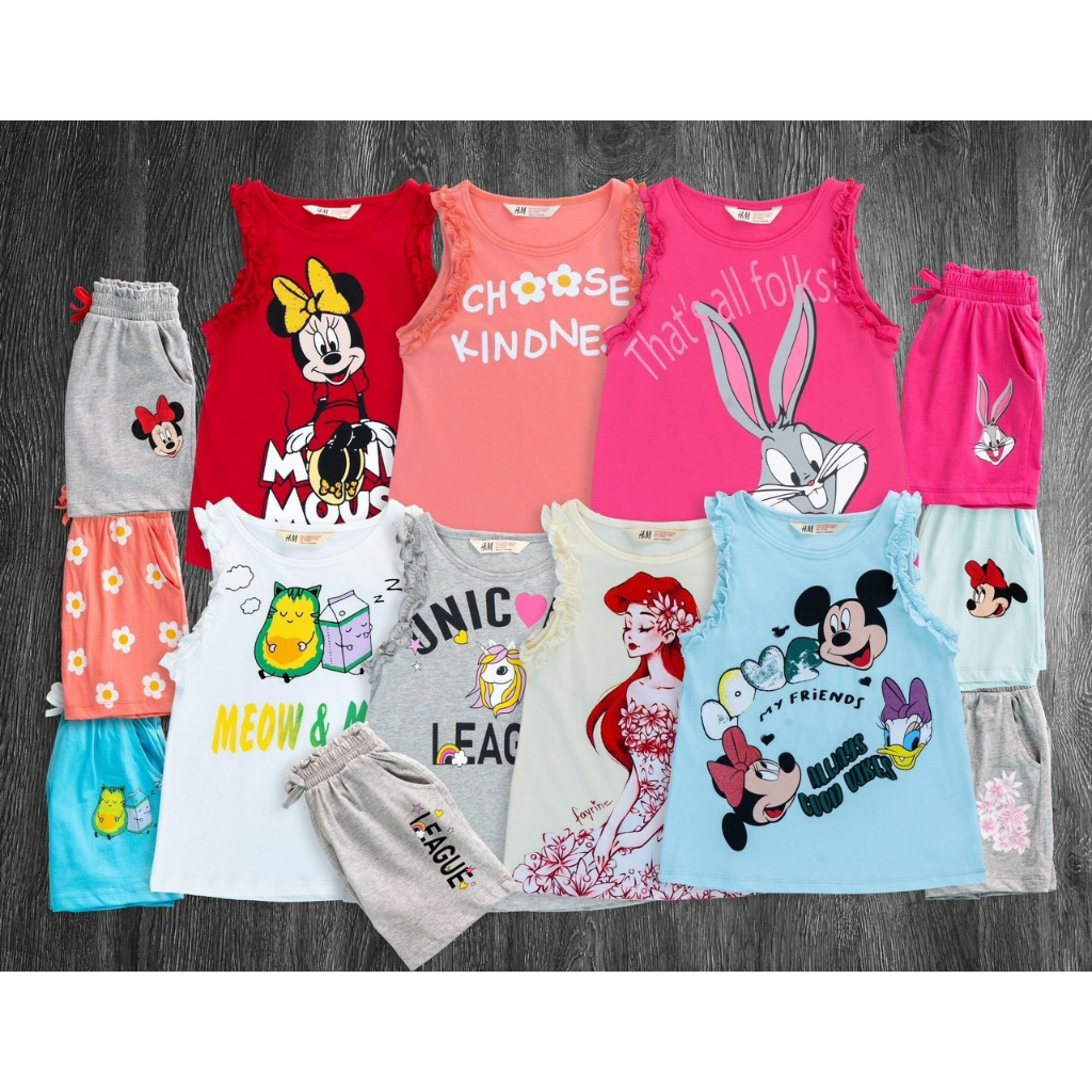 Bộ thun cotton sát nách H&M cho bé gái - thun cotton lên từ vải xuât dư