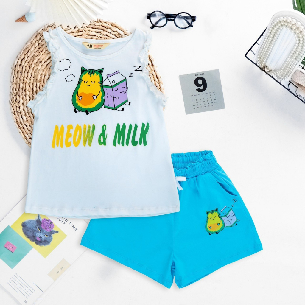 Bộ thun cotton sát nách H&M cho bé gái - thun cotton lên từ vải xuât dư