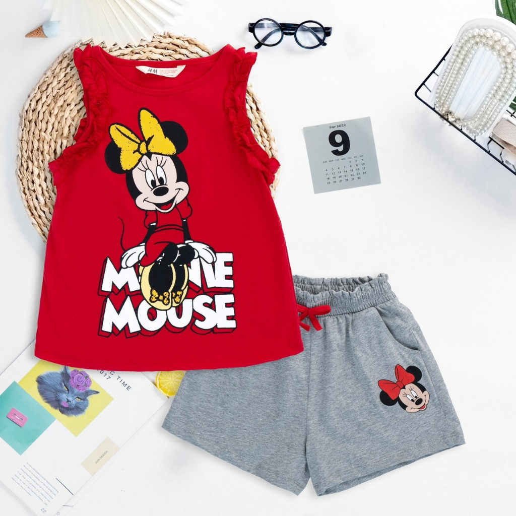 Bộ thun cotton sát nách H&M cho bé gái - thun cotton lên từ vải xuât dư