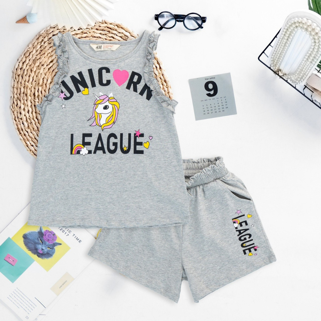 Bộ thun cotton sát nách H&M cho bé gái - thun cotton lên từ vải xuât dư