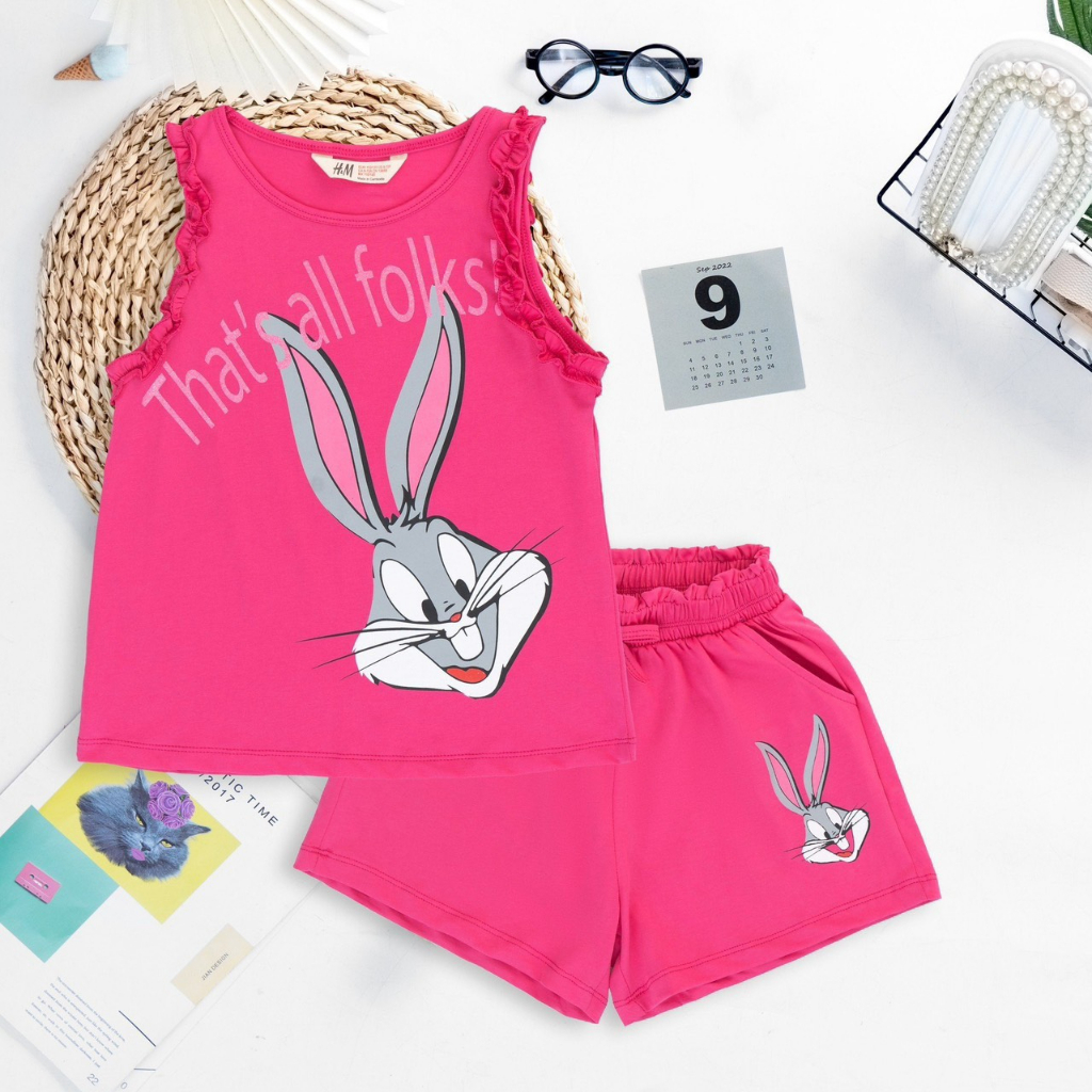 Bộ thun cotton sát nách H&M cho bé gái - thun cotton lên từ vải xuât dư