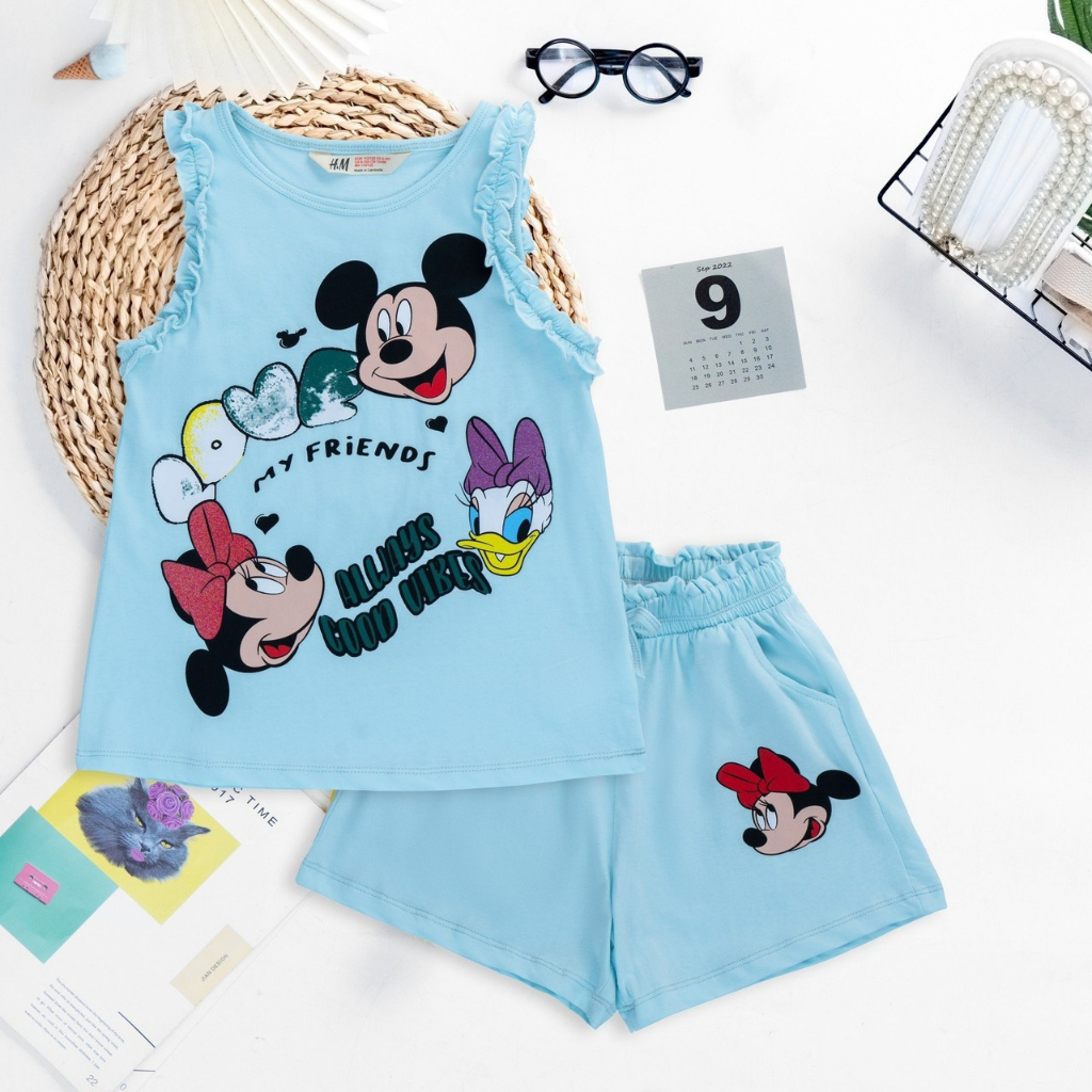 Bộ thun cotton sát nách H&M cho bé gái - thun cotton lên từ vải xuât dư