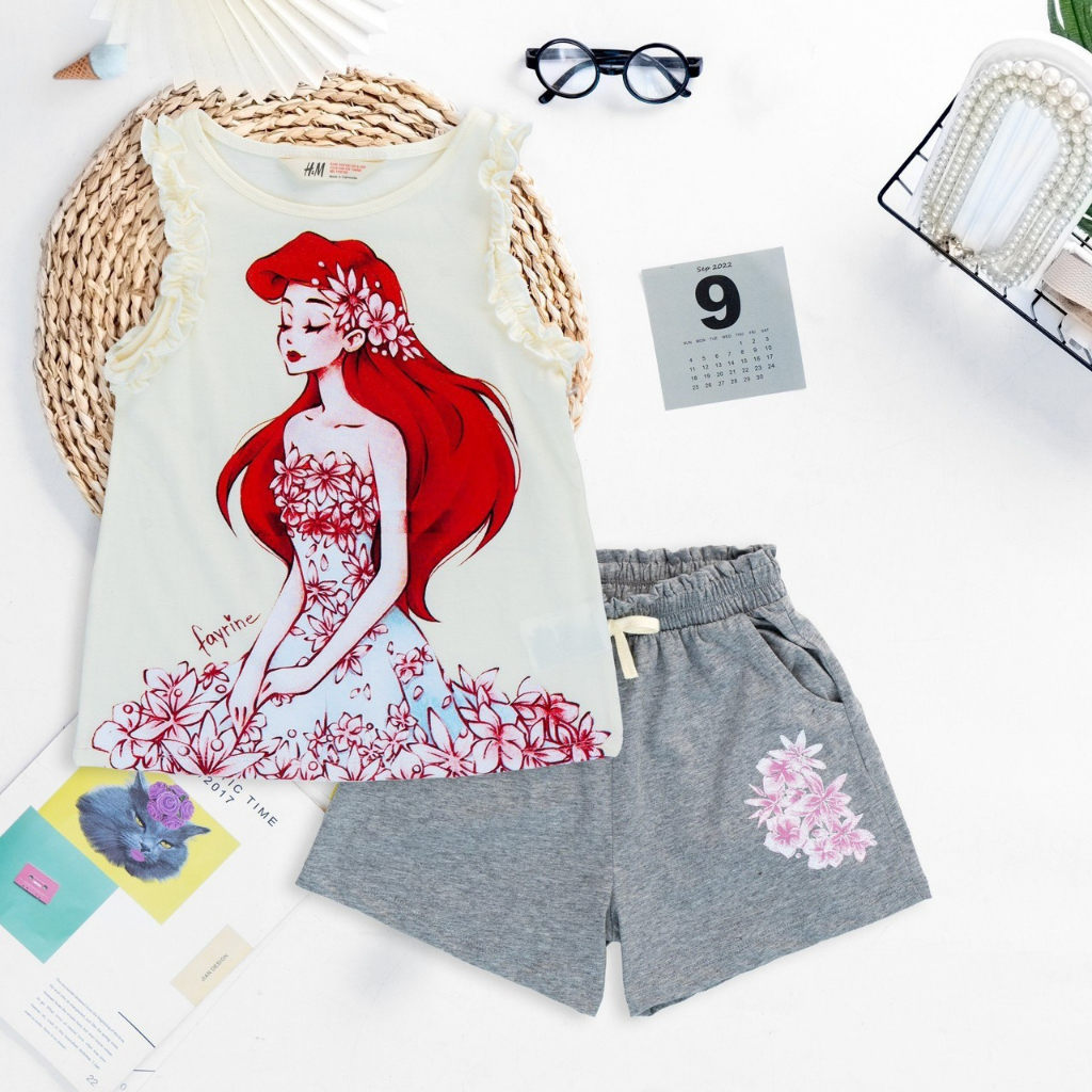Bộ thun cotton sát nách H&M cho bé gái - thun cotton lên từ vải xuât dư