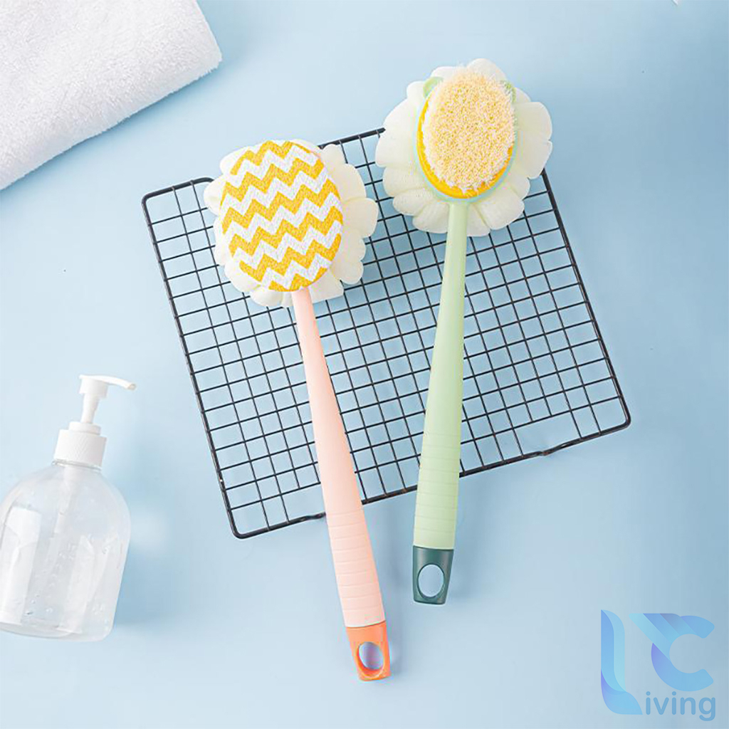 Cây bông tắm chà lưng Living C, 2 mặt kèm bàn chải cọ da mền mịn đồ dùng nhà tắm tiện lợi rất dễ sử dụng