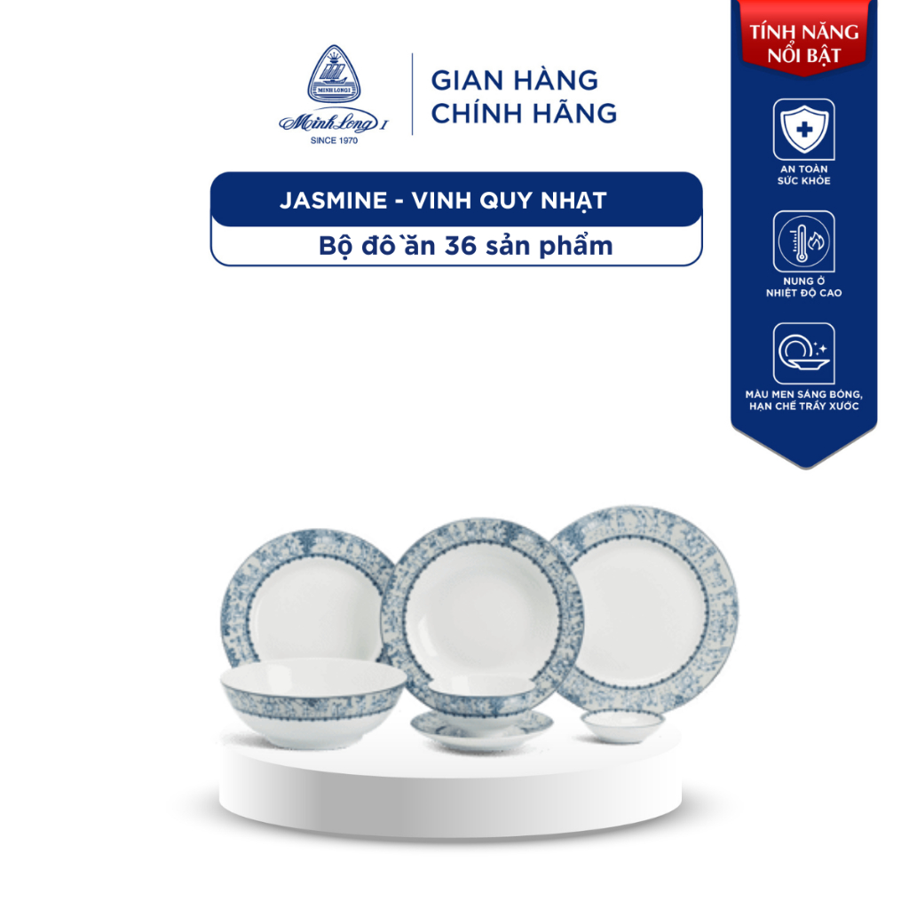 [QUÀ TẶNG DUY NHẤT 12/12] Bộ Chén Dĩa, Bộ Bát Dĩa Cao Cấp Minh Long 36 sản phẩm - Jasmine - Vinh Quy Nhạt