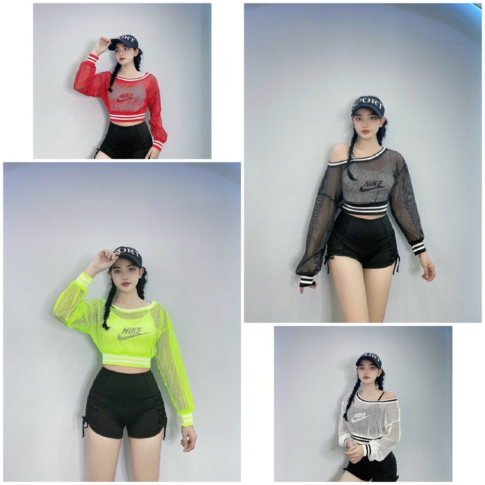 Áo Croptop Chất Thun Lưới Dài Tay Siêu Đẹp (Đồ Tập Gym-Yoga Nữ)