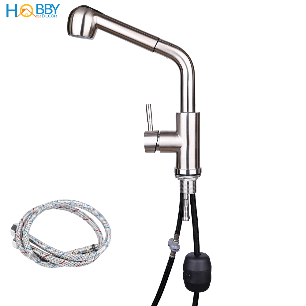 Vòi rửa chén nóng lạnh dây rút HOBBY Home Decor VDR2 Inox 304 - 2 chế độ phun - đầu vòi kéo dài tiện lợi