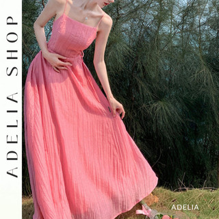 「ADELIA」Đầm Maxi Trơn Màu Hồng DH174 Dáng Dài 2 Dây Khoét Lưng 2 Lớp Nhẹ Nhàng Tiểu Thư