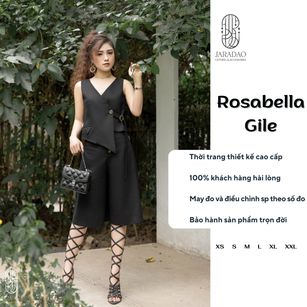 Áo gile quần suông áo blazer vest kiểu cách hiện đại cá tính Vintage công sở Retro Âu Mỹ JARADAO Rosabella màu đen