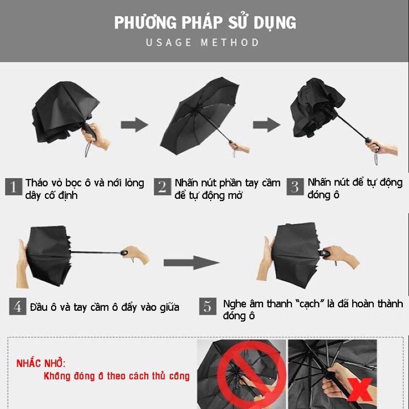 Ô dù che mưa đi nắng mở tự động gấp nhỏ gọn cầm tay cỡ lớn cho xe ô tô