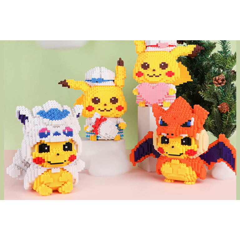 Mô hình lắp ráp, Lego pikachu cosplay băng giá, pikachu cosplay rồng, đồ chơi thông minh cho bé