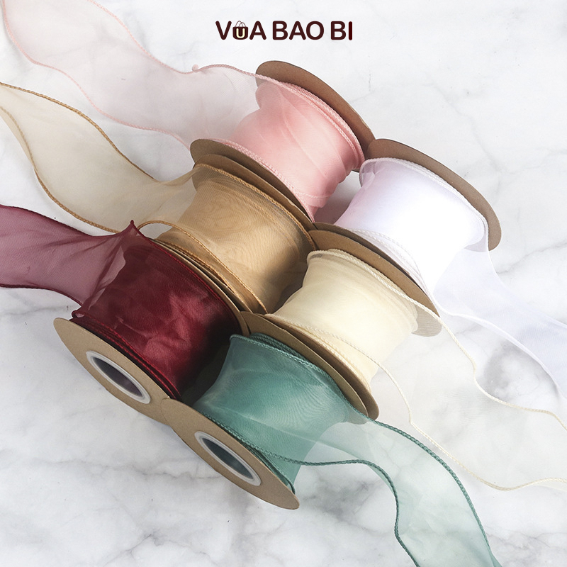 Ruy băng nơ voan cuộn 10m rộng 4cm - cuộn nơ vải đuôi cá uốn sóng để bó hoa, trang trí bánh, gói quà tặng
