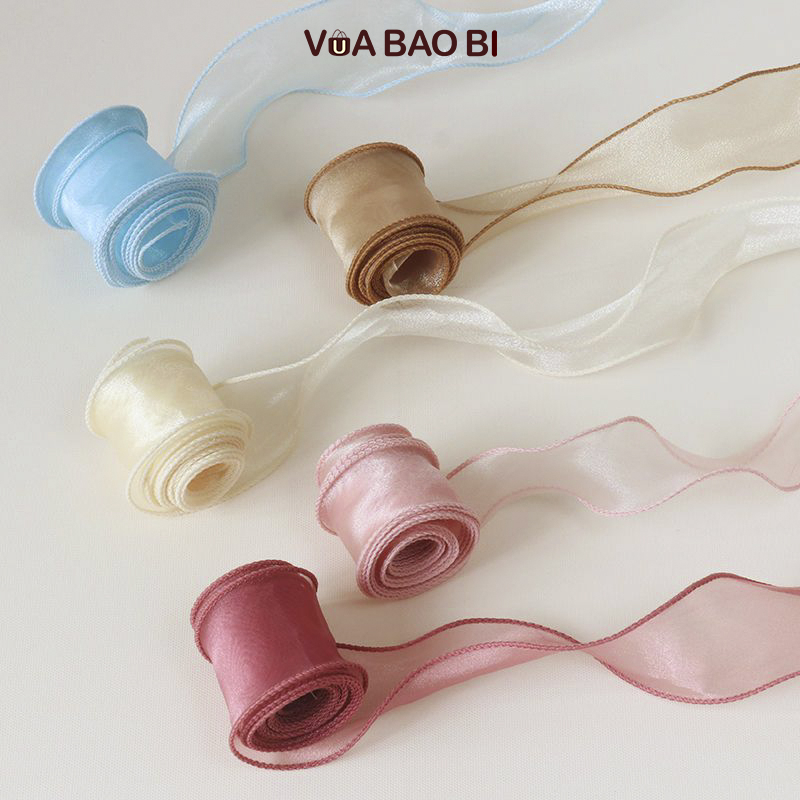 Ruy băng nơ voan cuộn 10m rộng 4cm - cuộn nơ vải đuôi cá uốn sóng để bó hoa, trang trí bánh, gói quà tặng