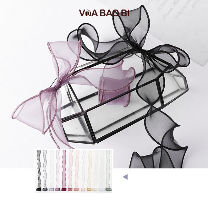 Ruy băng nơ voan cuộn 10m rộng 4cm - cuộn nơ vải đuôi cá uốn sóng để bó hoa, trang trí bánh, gói quà tặng