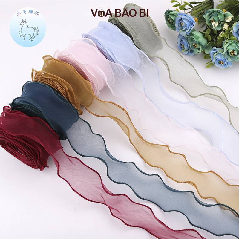 Ruy băng nơ voan cuộn 10m rộng 4cm - cuộn nơ vải đuôi cá uốn sóng để bó hoa, trang trí bánh, gói quà tặng