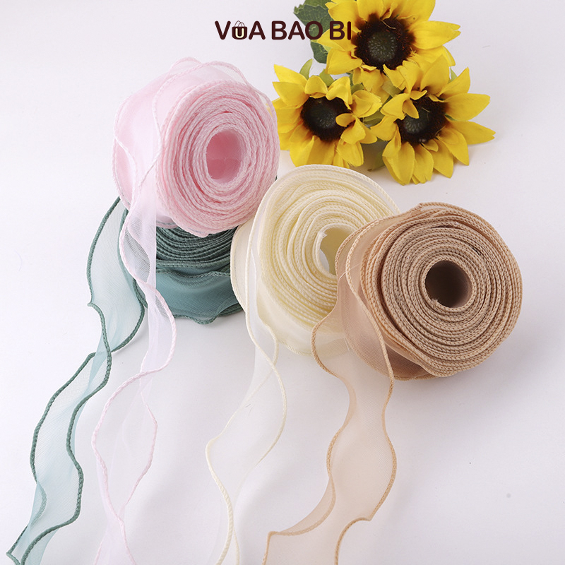 Ruy băng nơ voan cuộn 10m rộng 4cm - cuộn nơ vải đuôi cá uốn sóng để bó hoa, trang trí bánh, gói quà tặng