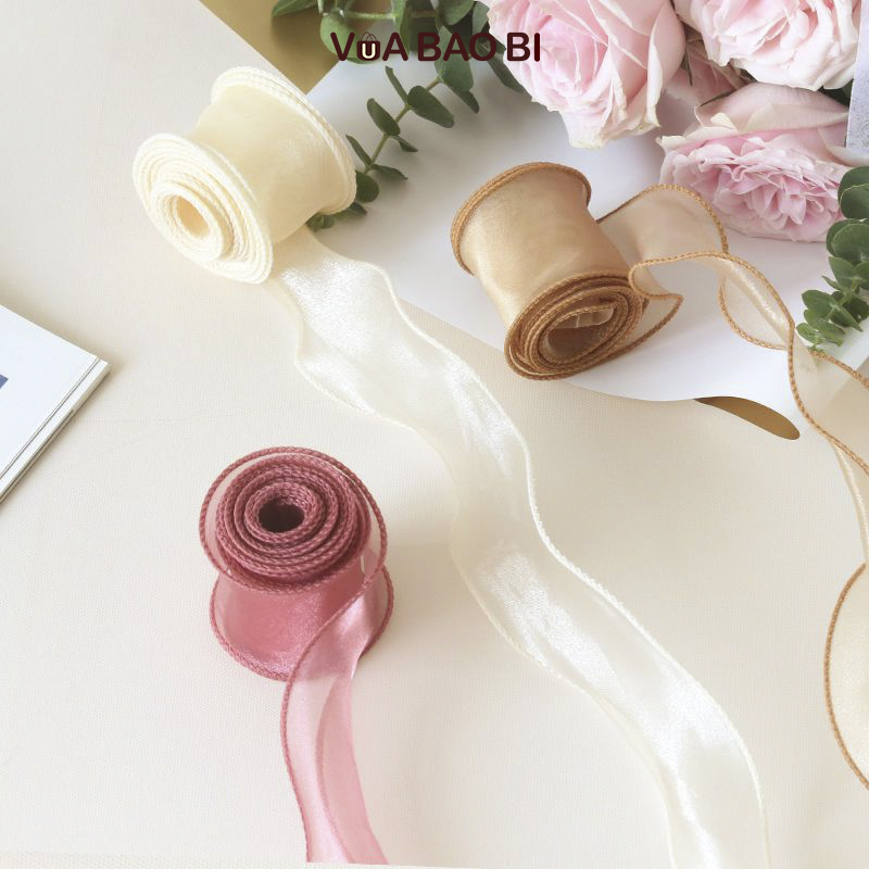 Ruy băng nơ voan cuộn 10m rộng 4cm - cuộn nơ vải đuôi cá uốn sóng để bó hoa, trang trí bánh, gói quà tặng
