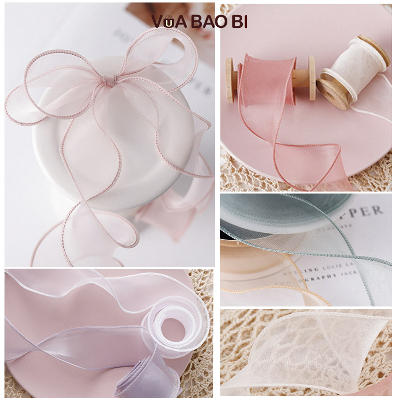 Ruy băng nơ voan cuộn 10m rộng 4cm - cuộn nơ vải đuôi cá uốn sóng để bó hoa, trang trí bánh, gói quà tặng