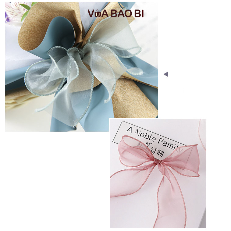 Ruy băng nơ voan cuộn 10m rộng 4cm - cuộn nơ vải đuôi cá uốn sóng để bó hoa, trang trí bánh, gói quà tặng