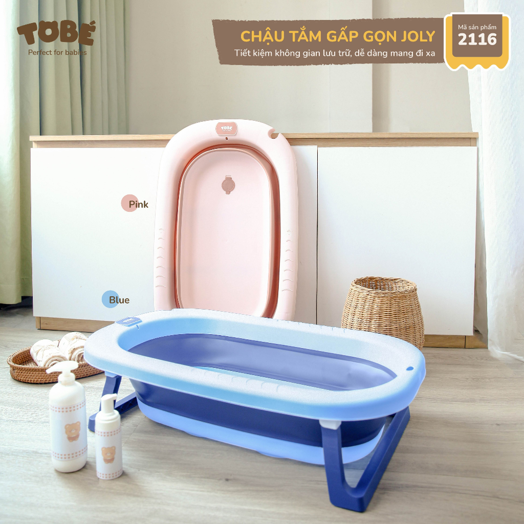 TOBÉ  Chậu Tắm Gấp Gọn Trống Trượt Trơn An Toàn Nút Xả Kích Thước Lớn Giữ Nhiệt Dành Cho Bé Từ 0 3y