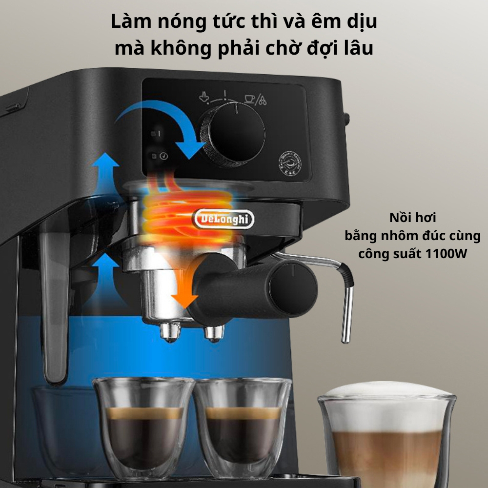 Máy pha cà phê DELONGHI EC235.BK| Công suất 1100W 12bar, Pha Espresso Đánh bọt sữa | Hàng Chính Hãng Bảo hành 6T