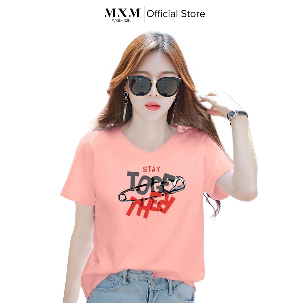 Áo thun nữ MXM cổ tim form rộng in chữ Together mã ANU078