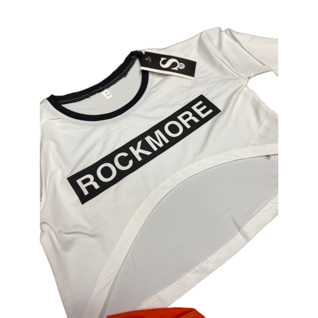 Áo Croptop Nữ dài tay Nữ RIVIO in hình Rockmore ôm Body vải Cotton co giãn thoáng mát thấm hút mồ hôi