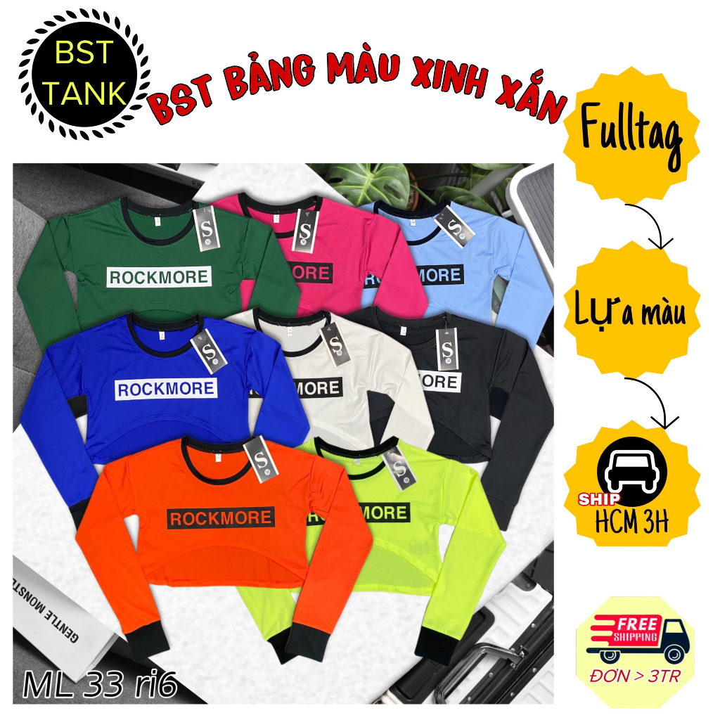 Áo Croptop Nữ dài tay Nữ RIVIO in hình Rockmore ôm Body vải Cotton co giãn thoáng mát thấm hút mồ hôi